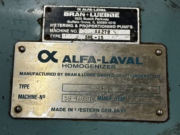 ALFA LAVAL 1985 ALFA LAVAL SHL 15 HOMOGENIZER - SHL 15