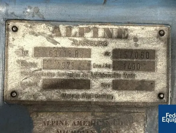 Alpine Augsburg Roto-Plexer Mill Grinder, Model RO 63/18, 40 HP